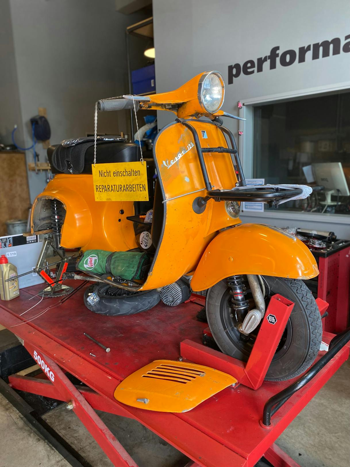 Vespa in workshop